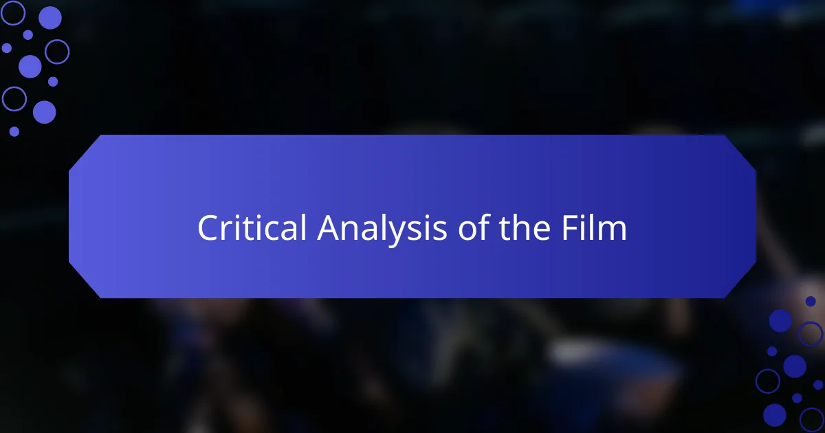 Critical Analysis of the Film